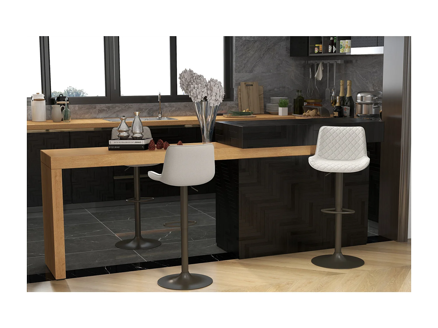 DINO-Tabouret de bar en tissu Beige (x2)