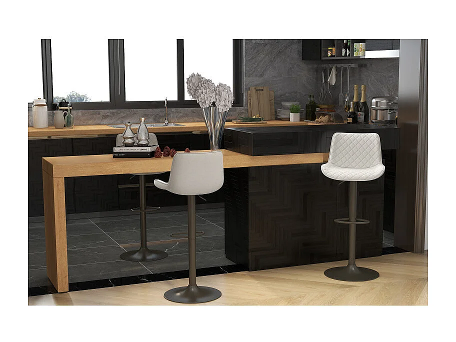 DINO-Taburete de bar en tela Coloris Lin y metal negro (x2)