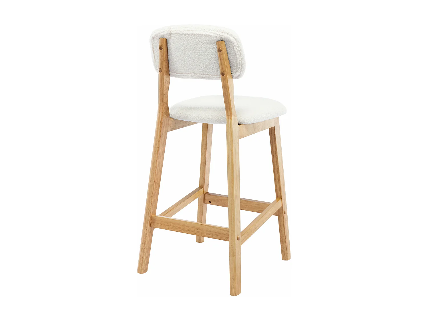 CLIFF-Tabouret de bar en tissu bouclette écru et bois naturel (x2)