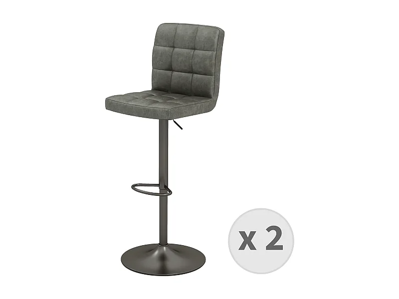 SQUAR-Tabouret de bar en cuir synthétique Anthracite-gris bronze (x2)