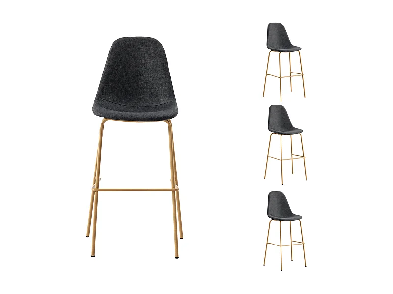 VEGAS-Chaise de bar tissu gris foncé et métal bois (x4)