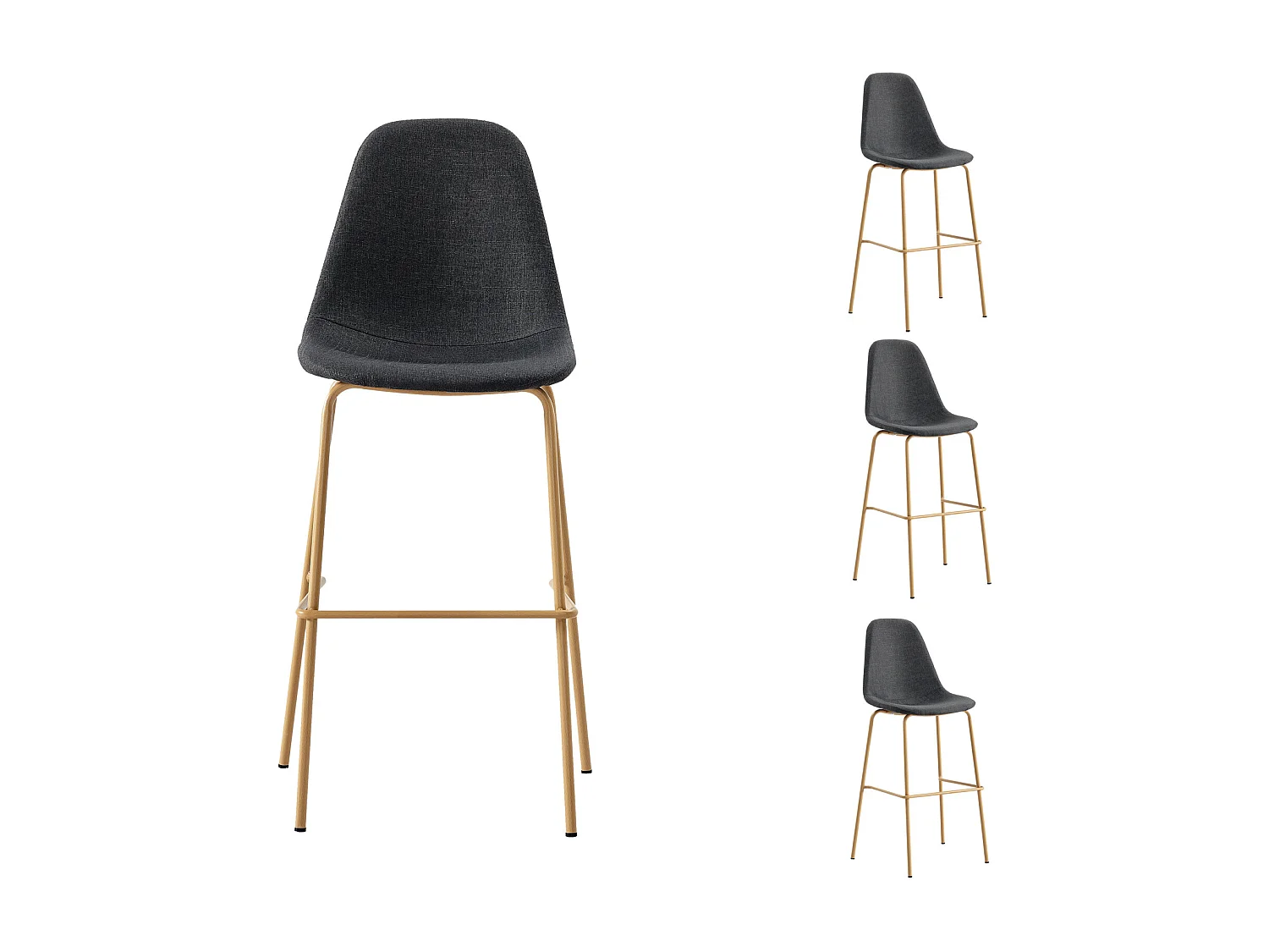 VEGAS-Taburete de bar tela gris antracita patas efecto madera (x4)