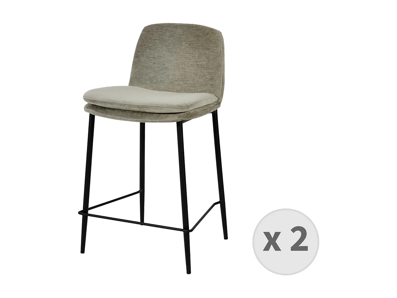 NOLAN-Taburete de bar de tela color lino y metal negro (x2)