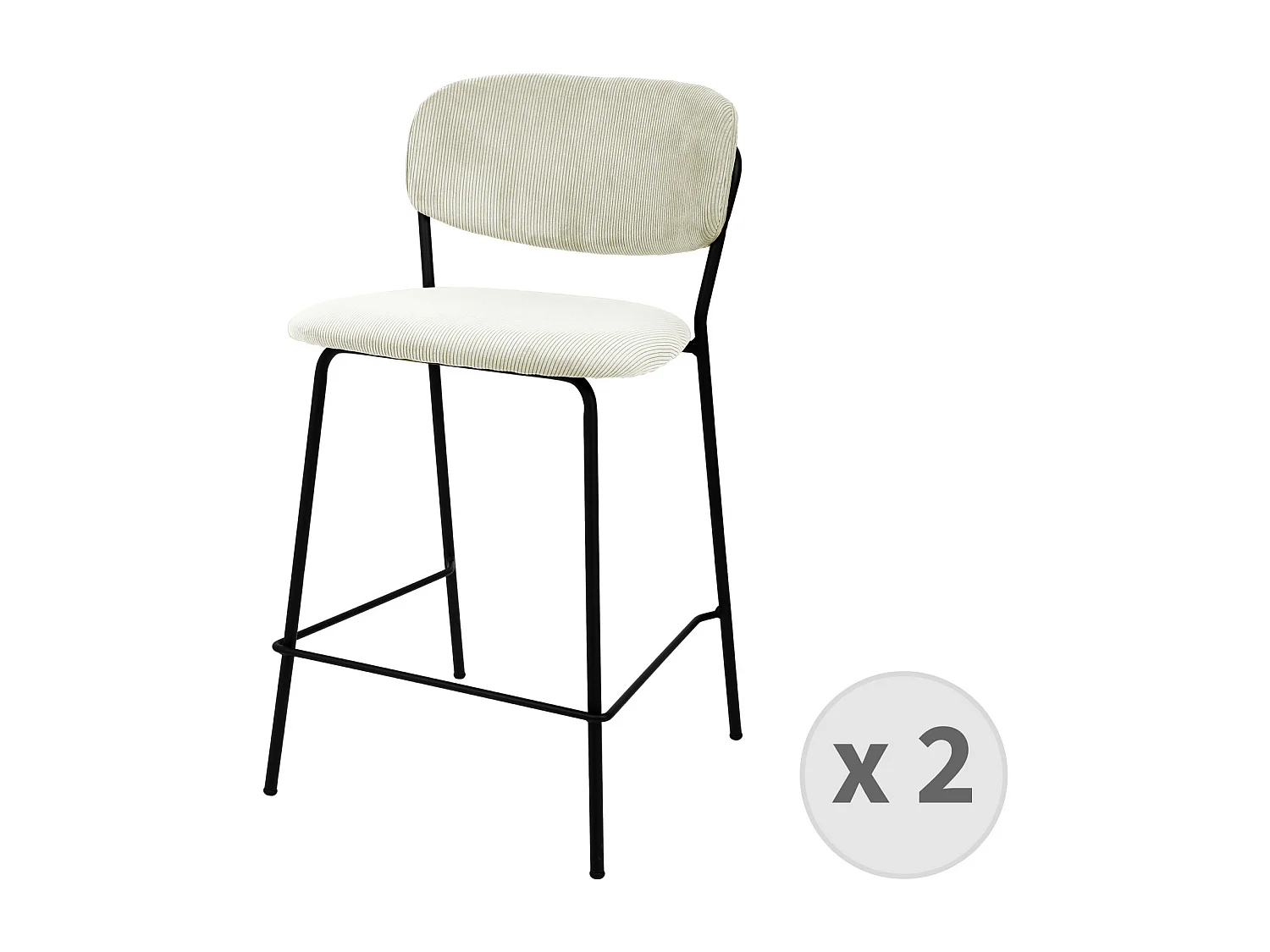 CLARA-Sgabello da bar in tessuto color ecrù e nero (x2)