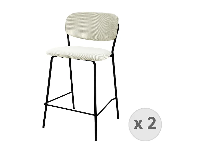 CLARA-Sgabello da bar in tessuto color ecrù e nero (x2)