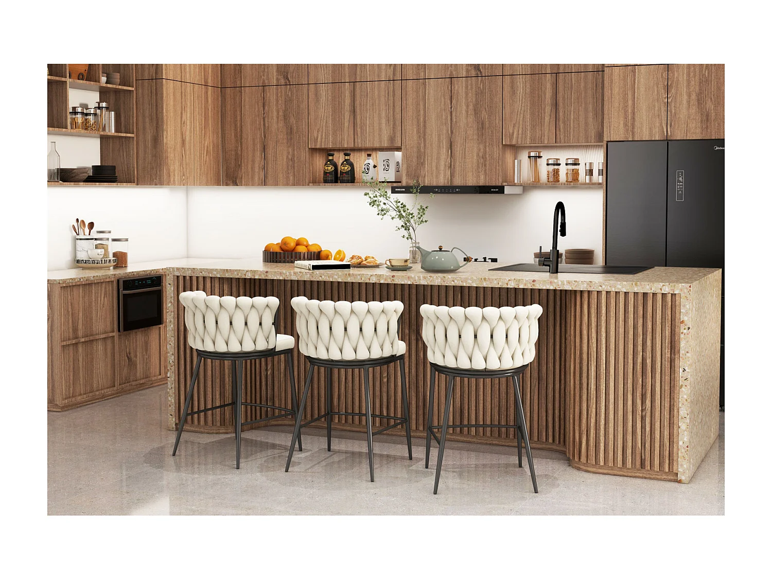 TESSA-Fauteuil de bar en tissu Beige