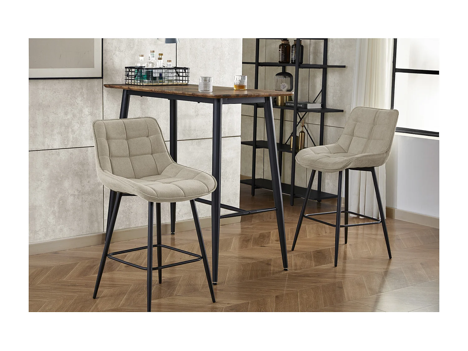 GRANT-Tabouret de bar en tissu Coloris Lin (x2)