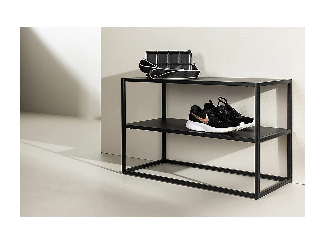 Scarpiera Curitiba in metallo, 2 ripiani, nera.