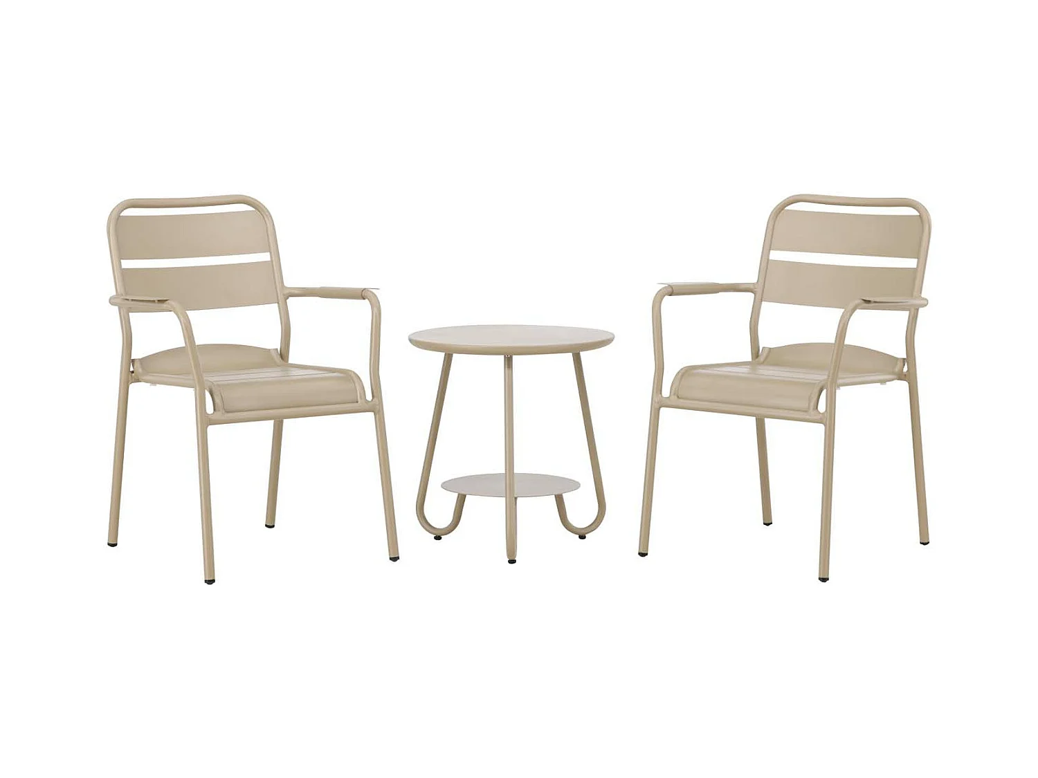 Ensemble Table d'Appoint de Jardin & 2 Chaises "Faro" 55cm Beige