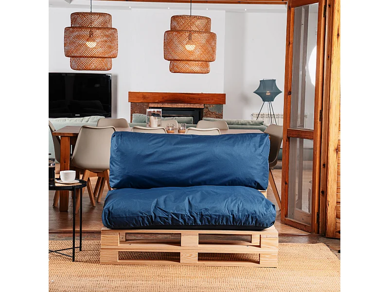 Cuscini sfoderabile per pallet lotto x2 in poliestere BANANAIR 120x80cm/120x40cm blu