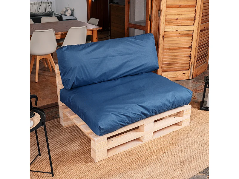 Cuscini sfoderabile per pallet lotto x2 in poliestere BANANAIR 120x80cm/120x40cm blu