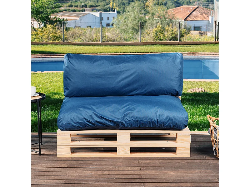 Cuscini sfoderabile per pallet lotto x2 in poliestere BANANAIR 120x80cm/120x40cm blu
