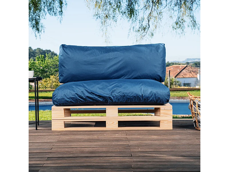 Cuscini sfoderabile per pallet lotto x2 in poliestere BANANAIR 120x80cm/120x40cm blu