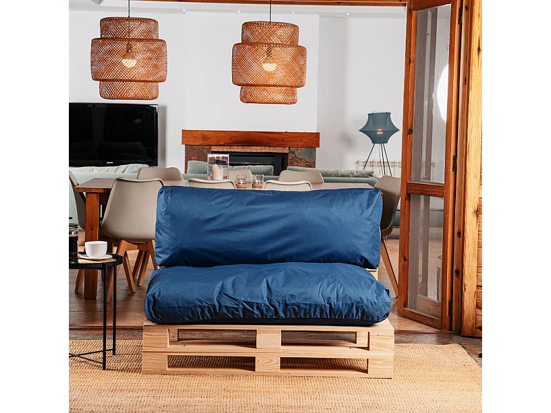 Cuscini sfoderabile per pallet lotto x2 in poliestere BANANAIR 120x80cm/120x40cm blu