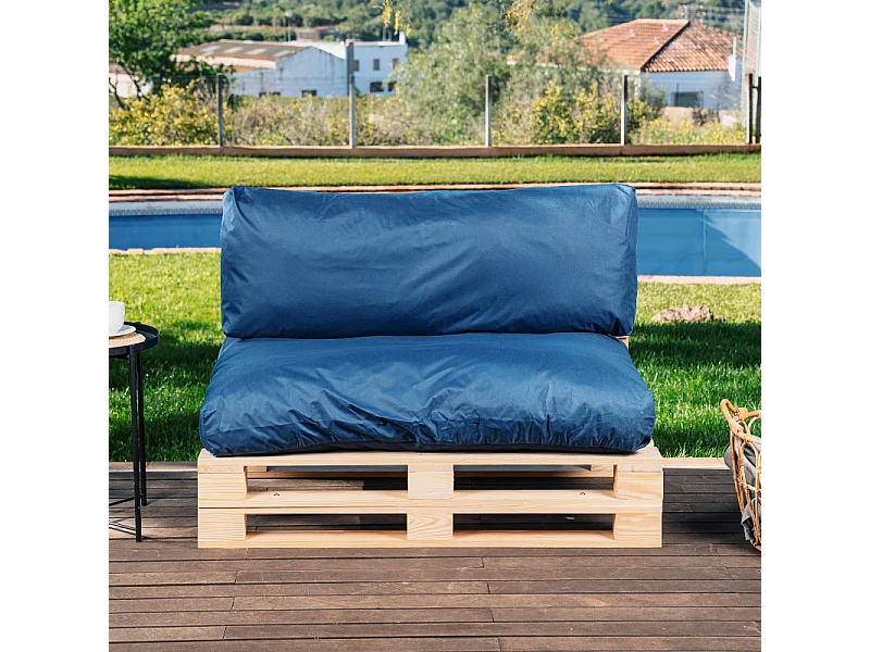 Cuscini sfoderabile per pallet lotto x2 in poliestere BANANAIR 120x80cm/120x40cm blu
