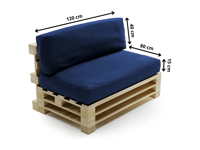Cuscini sfoderabile per pallet lotto x2 in poliestere BANANAIR 120x80cm/120x40cm blu