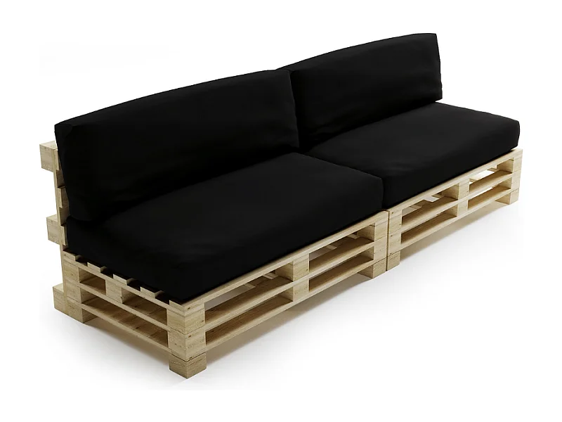 Zwart polyester pallet kussens afneembaar lot x2 BANANAIR 120x80cm/120x40cm