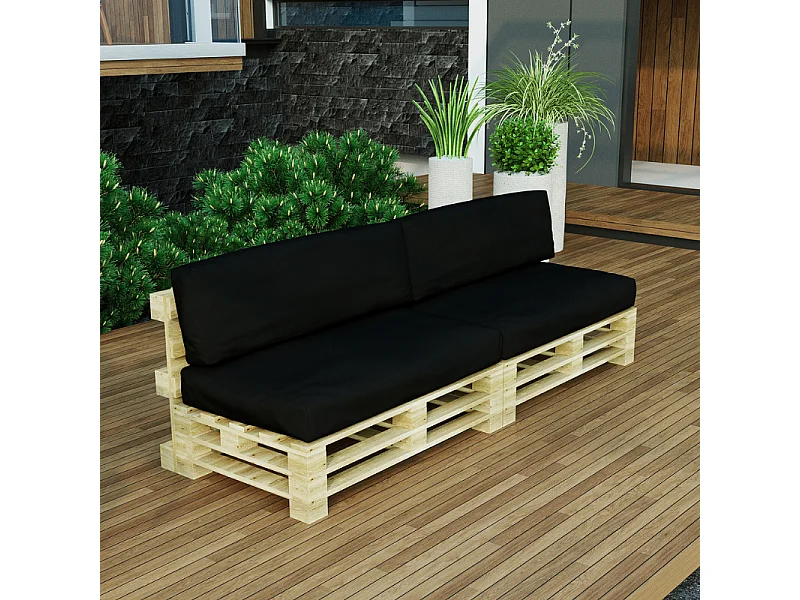 Zwart polyester pallet kussens afneembaar lot x2 BANANAIR 120x80cm/120x40cm