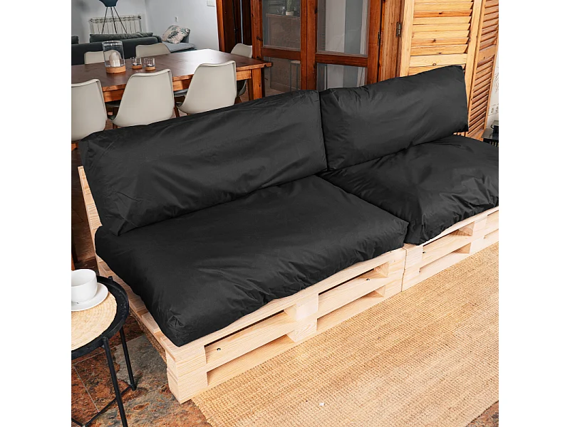 Zwart polyester pallet kussens afneembaar lot x2 BANANAIR 120x80cm/120x40cm