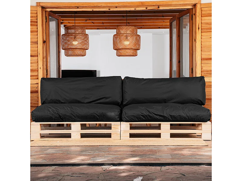 Zwart polyester pallet kussens afneembaar lot x2 BANANAIR 120x80cm/120x40cm