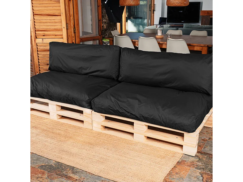 Zwart polyester pallet kussens afneembaar lot x2 BANANAIR 120x80cm/120x40cm