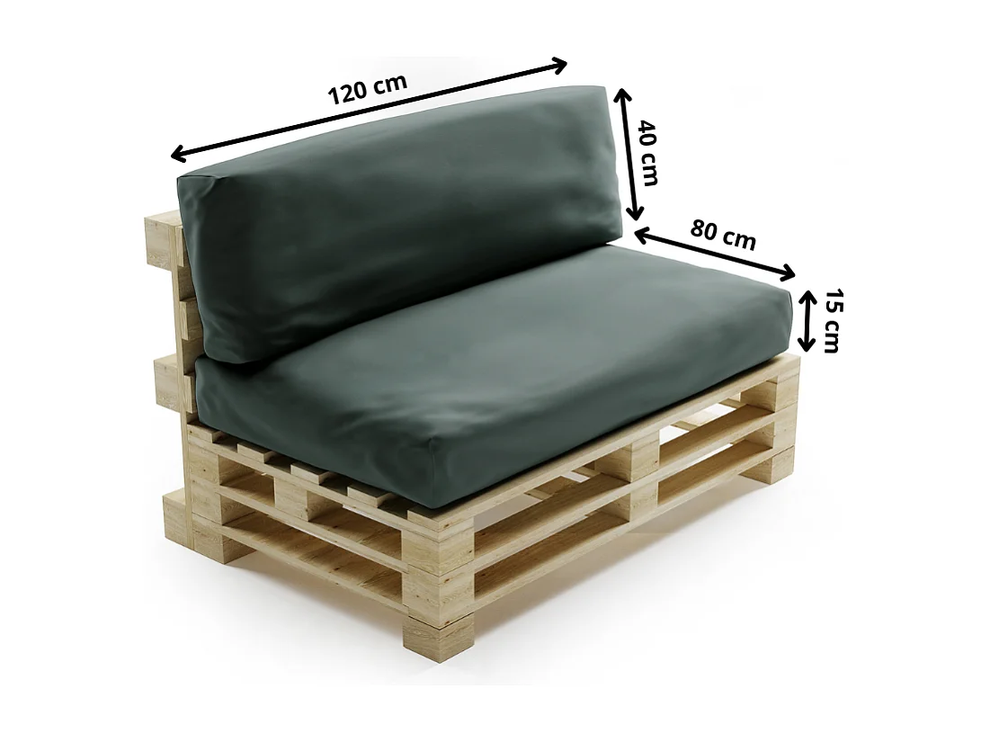 Donkergrijs polyester pallet kussens afneembaar BANANAIR 120x80cm/120x40cm