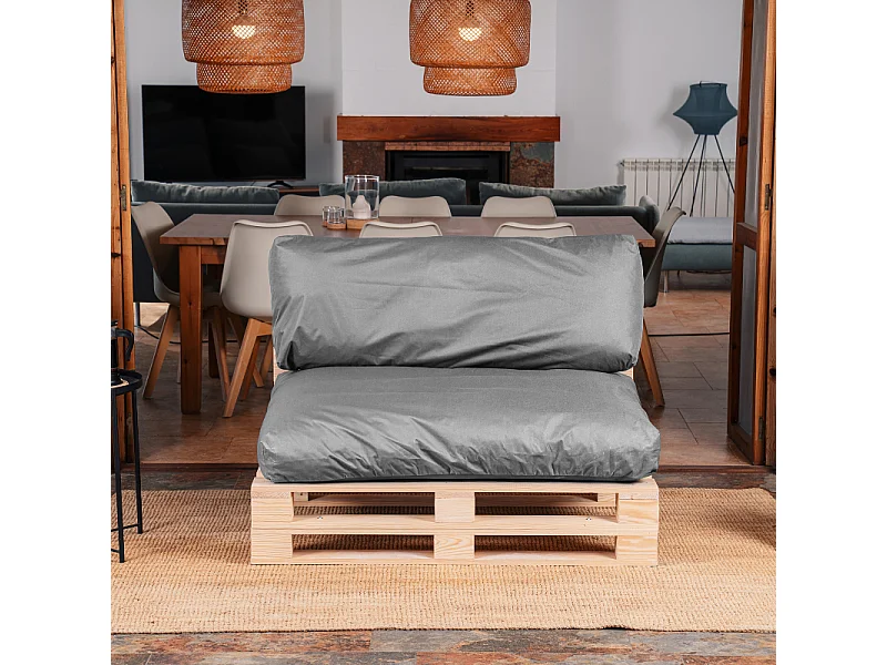 Donkergrijs polyester pallet kussens afneembaar BANANAIR 120x80cm/120x40cm