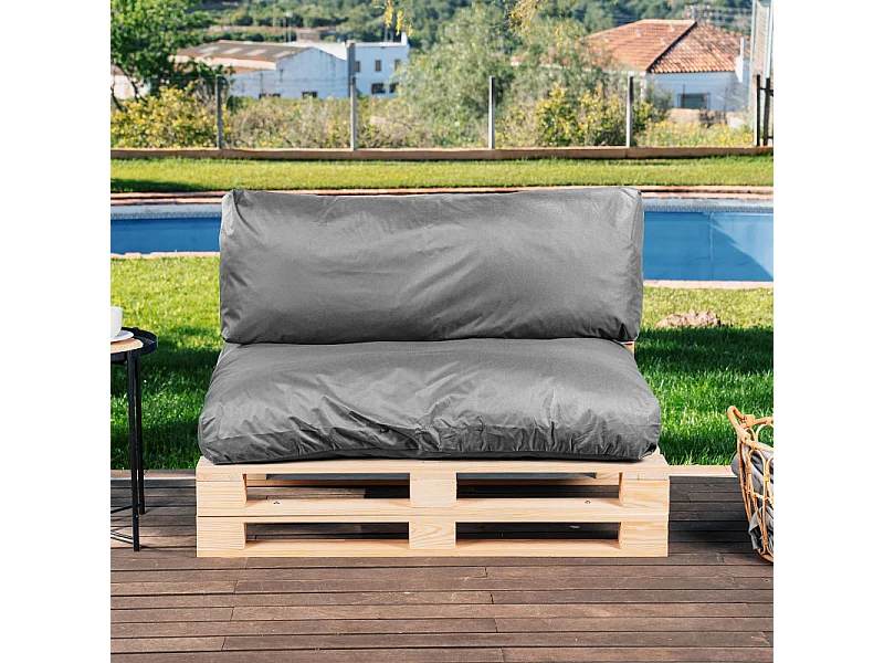 Donkergrijs polyester pallet kussens afneembaar BANANAIR 120x80cm/120x40cm