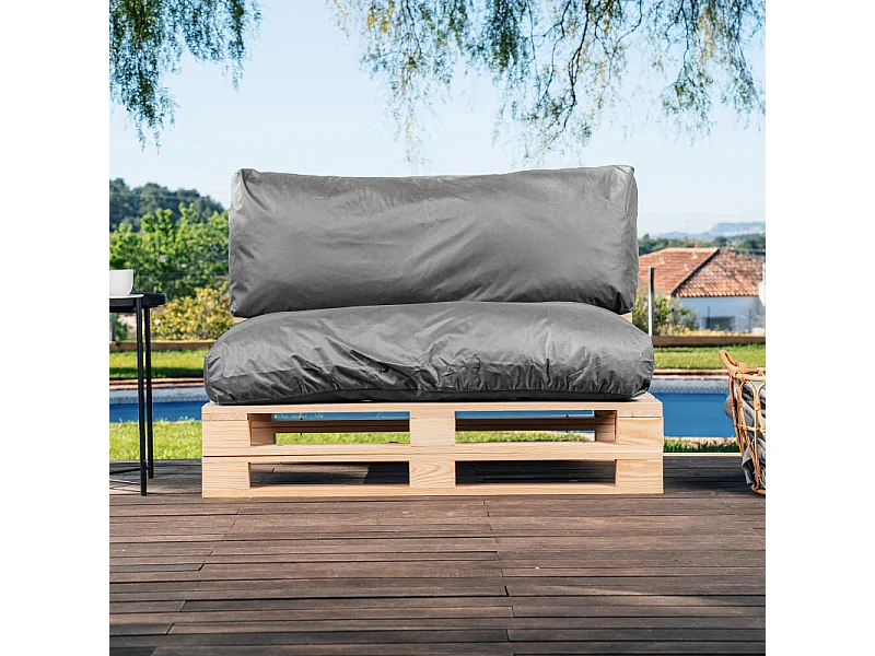 Donkergrijs polyester pallet kussens afneembaar BANANAIR 120x80cm/120x40cm