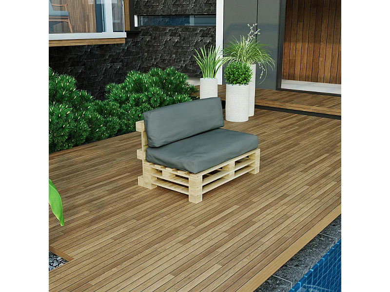 Coussin Palette Déhoussable Imperméable Dossier BANANAIR 120 x 40 cm Gris foncé