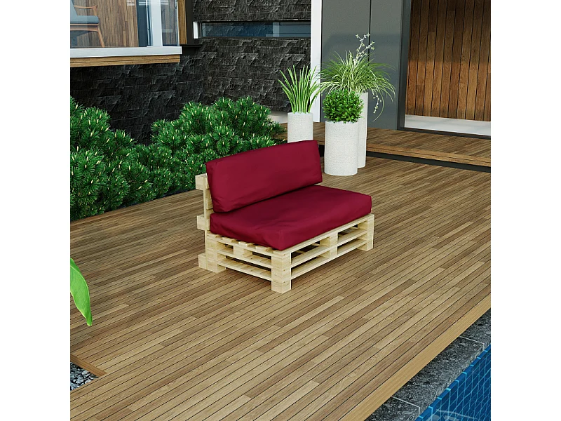 Coussin Palette Déhoussable Imperméable Assise BANANAIR 120 x 80 cm Rouge