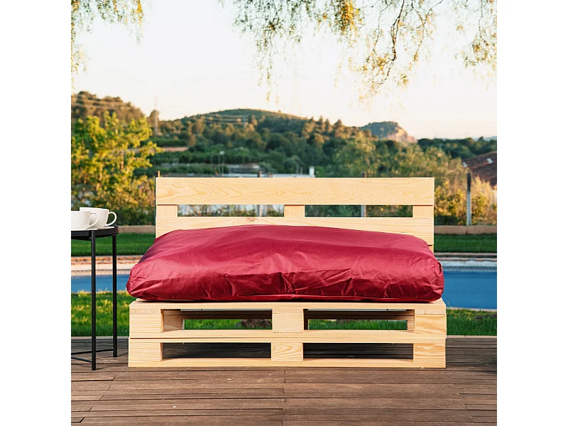 Coussin Palette Déhoussable Imperméable Assise BANANAIR 120 x 80 cm Rouge