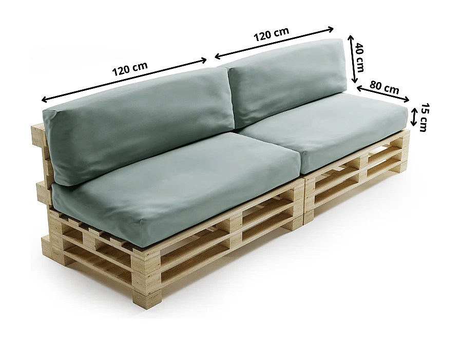 Almofada amovível para paletes conjunto poliéster BANANAIR 120x80cm/120x40cm cinzento claro