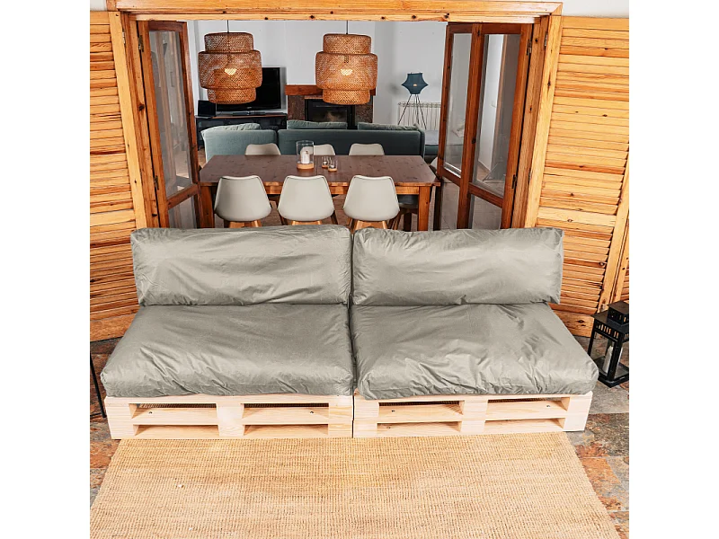 Almofada amovível para paletes conjunto poliéster BANANAIR 120x80cm/120x40cm cinzento claro