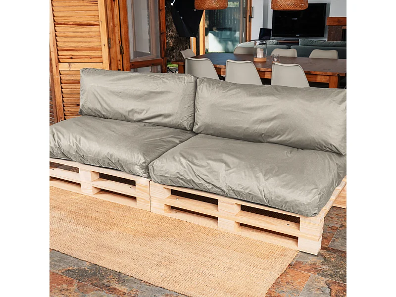 Almofada amovível para paletes conjunto poliéster BANANAIR 120x80cm/120x40cm cinzento claro