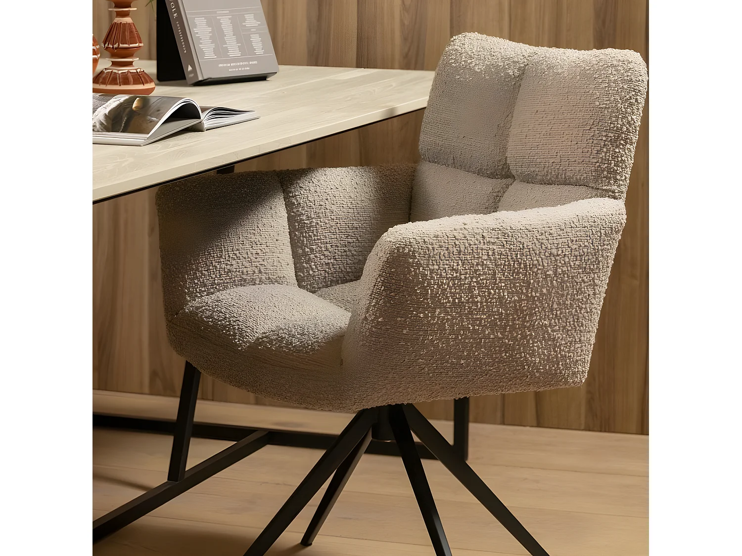 Chaise pivotante en tissu bouclé beige MYA