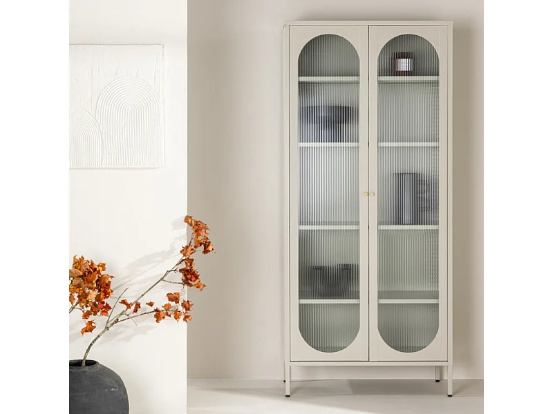 Vitrine Design en Métal "Lima" 180cm Beige
