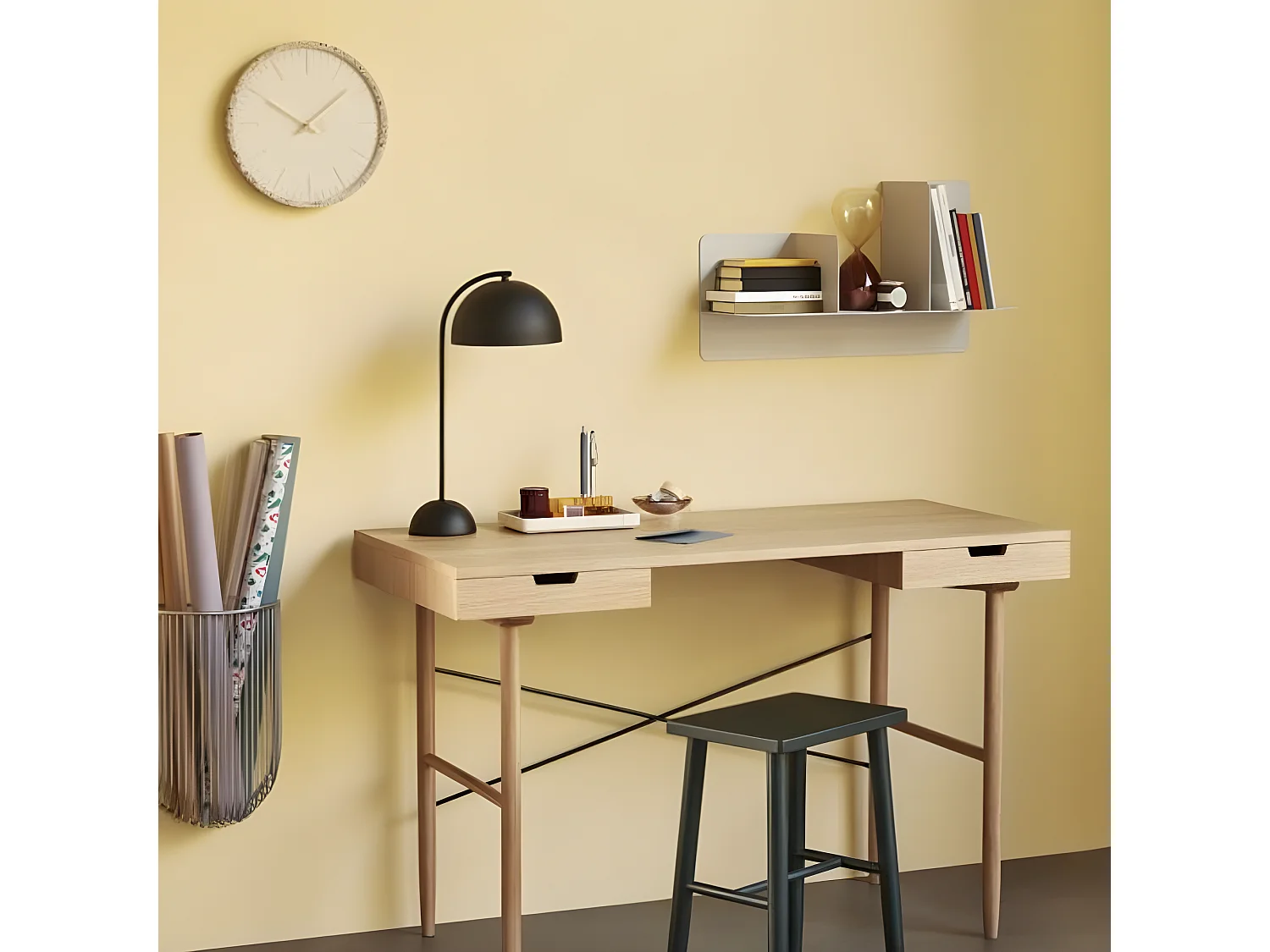 Bureau minimaliste 2 tiroirs en bois clair SCOLO