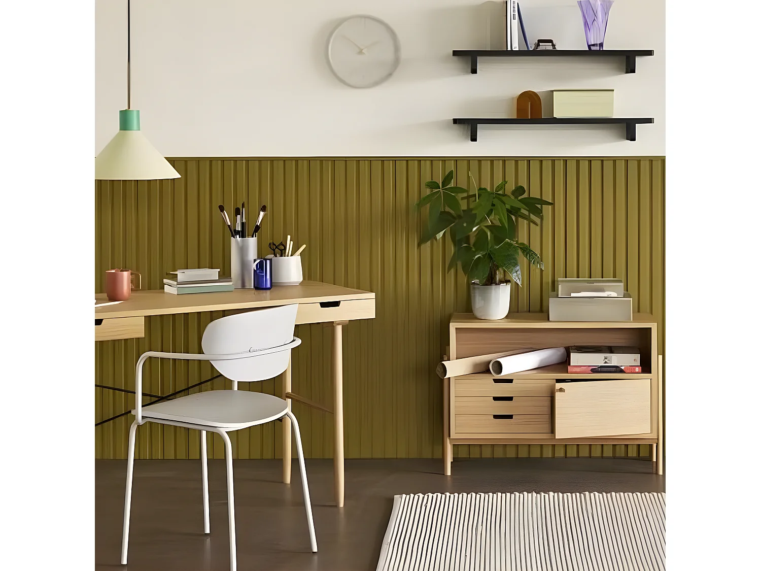 Bureau minimaliste 2 tiroirs en bois clair SCOLO