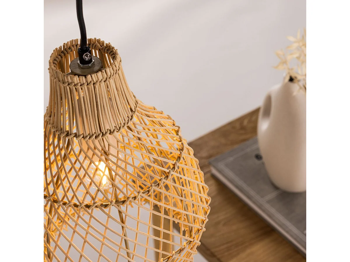 Lampe Suspension Déco en Rotin "Varekil" 25cm Naturel