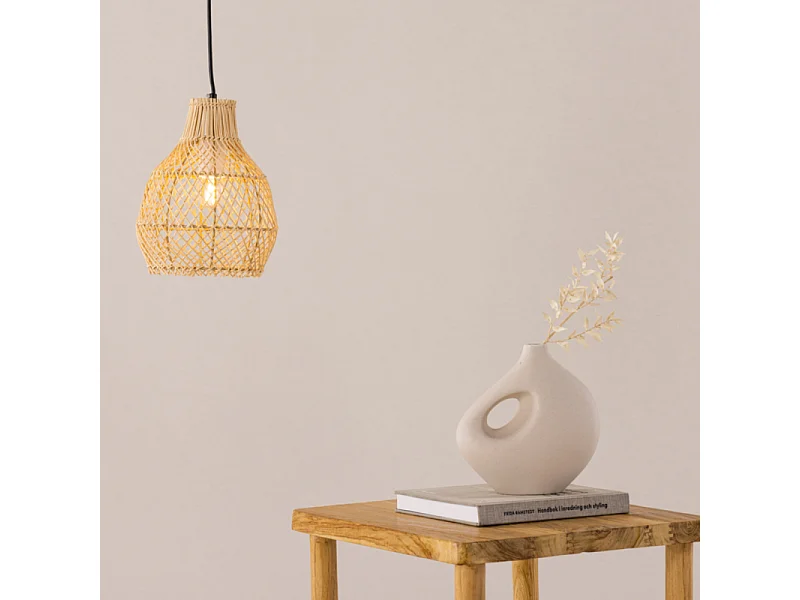 Lampe Suspension Déco en Rotin "Varekil" 25cm Naturel