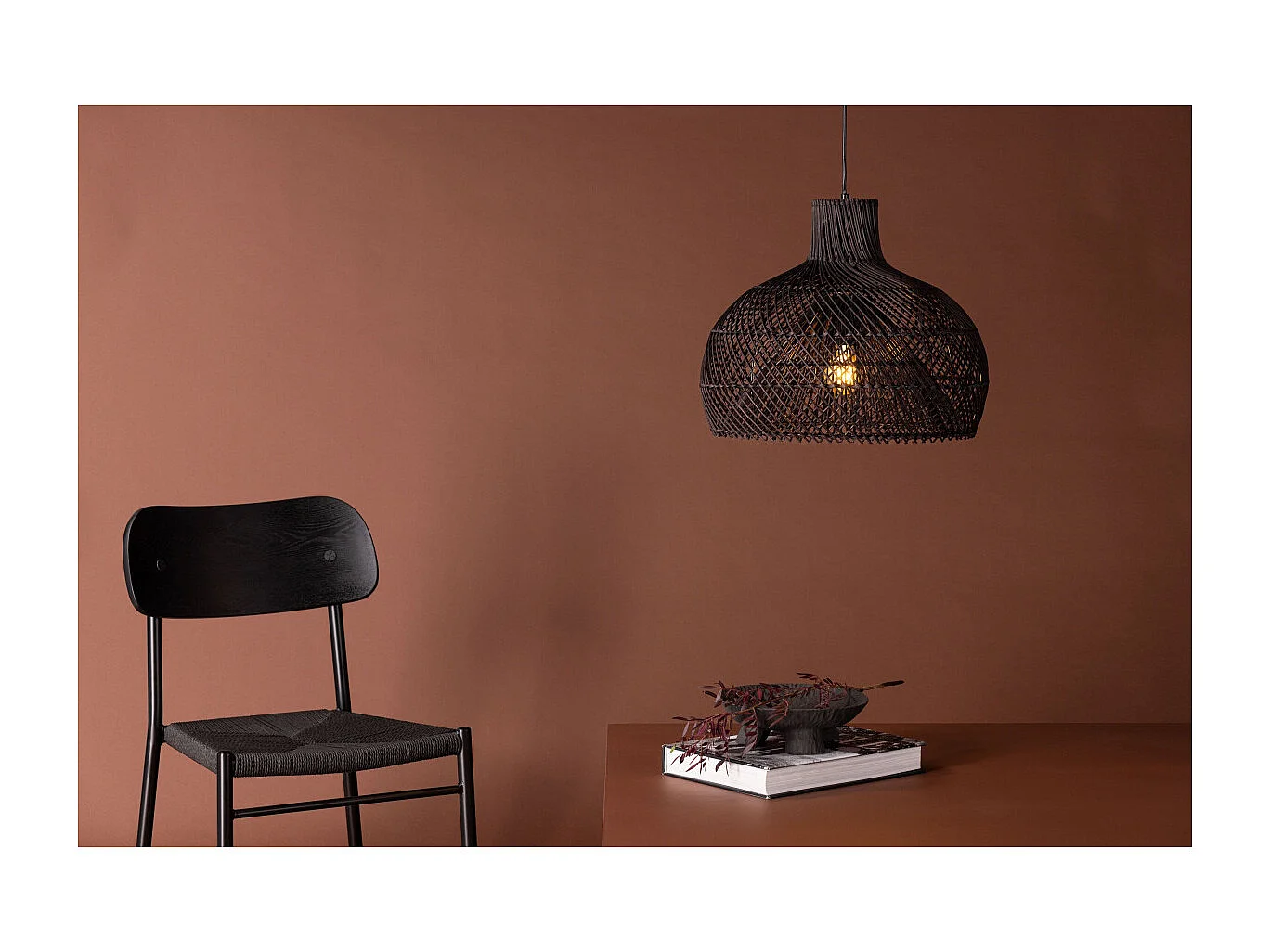 Lampe Suspension en Rotin "Laroche" 45cm Noir