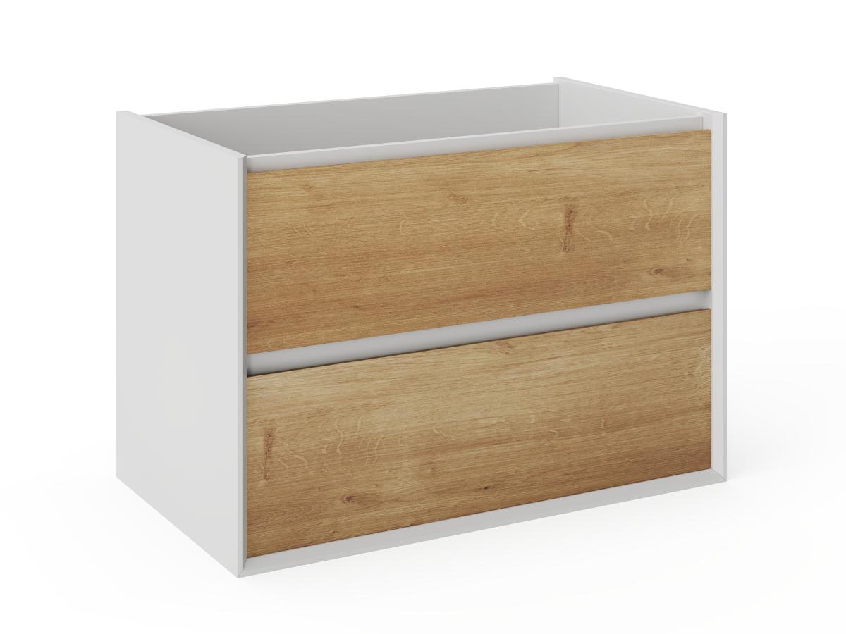 Waschbeckenunterschrank hängend - Holzfarben & Weiß - 80 cm - LANNICK günstig online kaufen