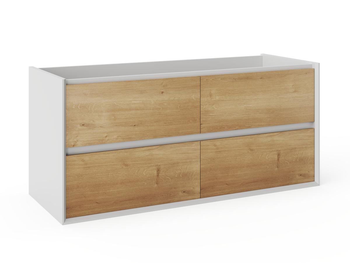 Waschbeckenunterschrank hängend - Holzfarben hell & Weiß - 120 cm - LANNICK günstig online kaufen