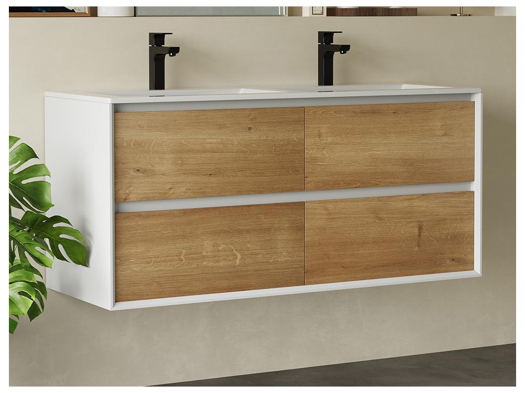 Meuble sous vasque suspendu - Coloris naturel clair et blanc - 120 cm - LANNICK