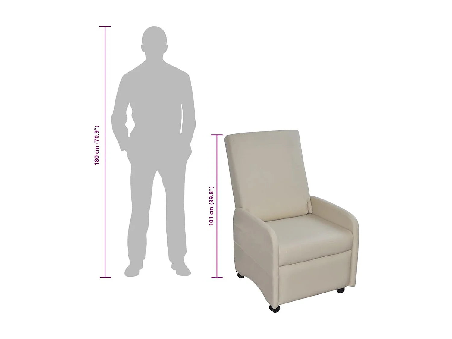 Sillón plegable de cuero sintético color crema