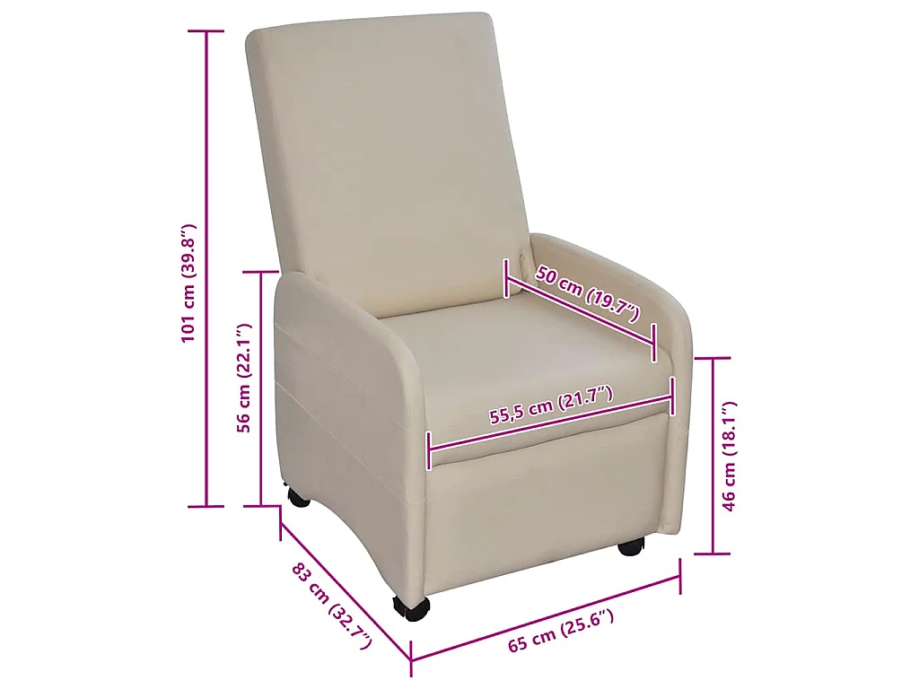 Fauteuil inklapbaar kunstleer crème