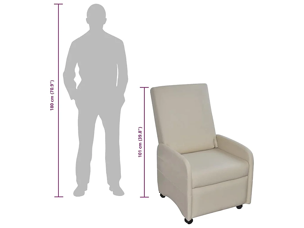 Fauteuil inklapbaar kunstleer crème