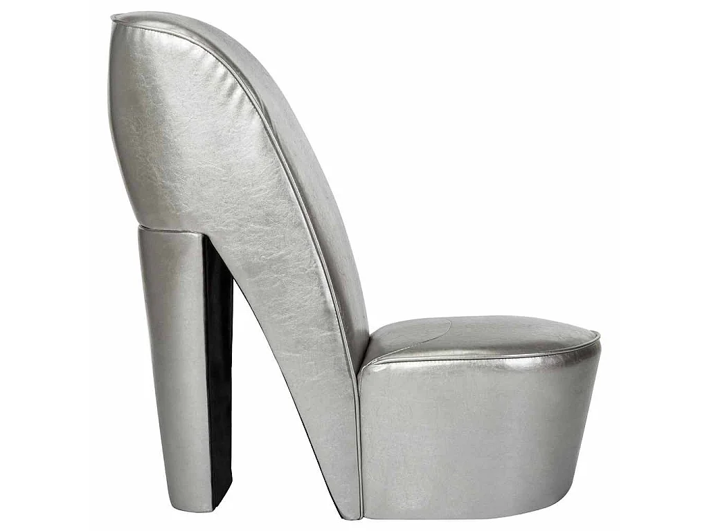 Sillón con forma de zapato de tacón cuero sintético plateado