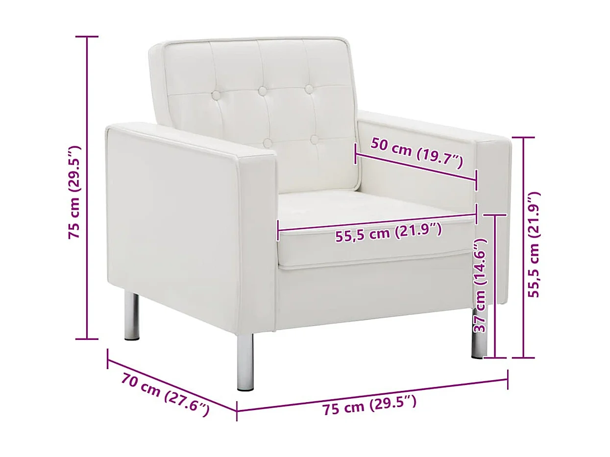Fauteuil Wit 75x70x75 cm Kunstleer